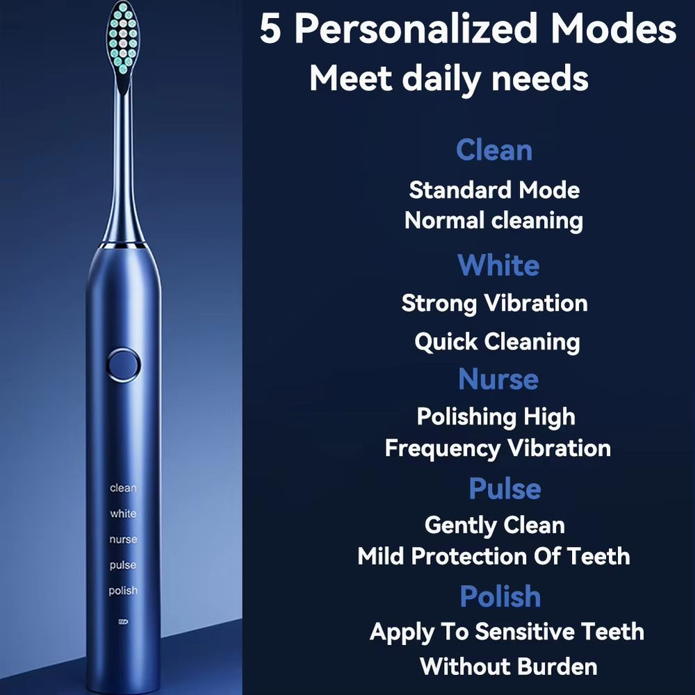 Rechargeable Sonic Electric Toothbrush 5 Modes 3 Intensities 4 Replacement Heads 1