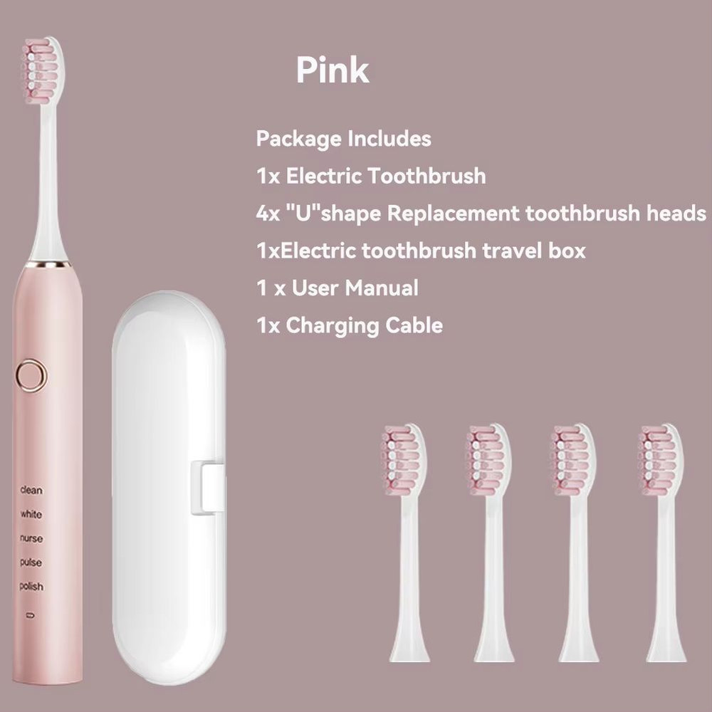 Rechargeable Sonic Electric Toothbrush 5 Modes 3 Intensities 4 Replacement Heads 11