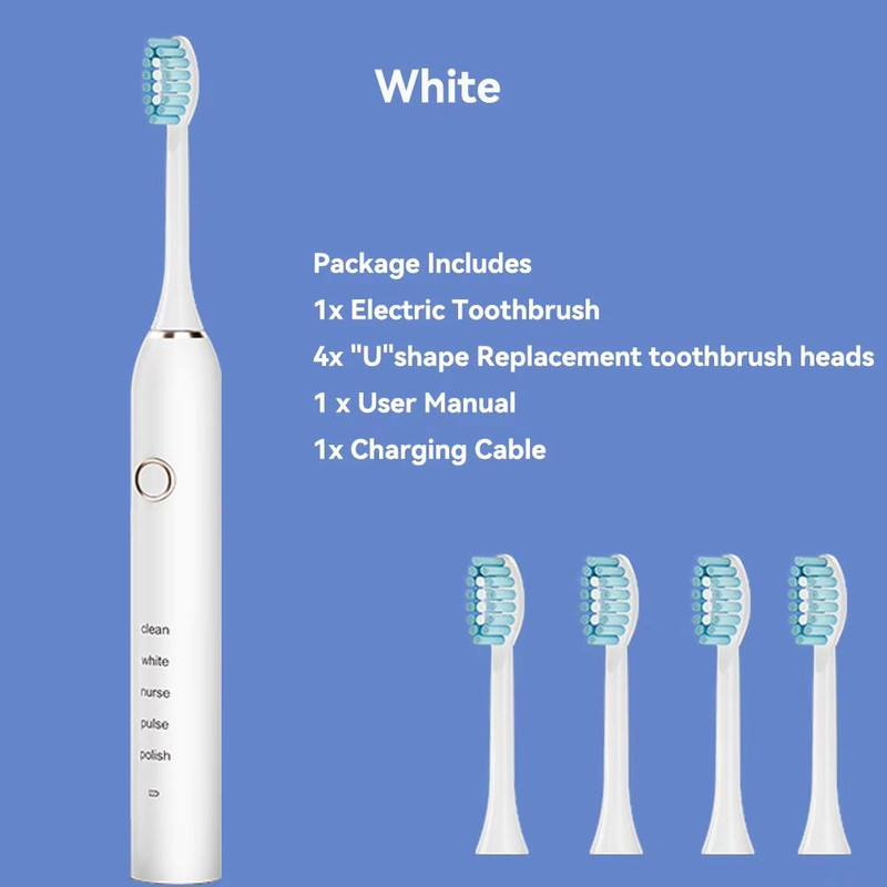 Rechargeable Sonic Electric Toothbrush 5 Modes 3 Intensities 4 Replacement Heads 6