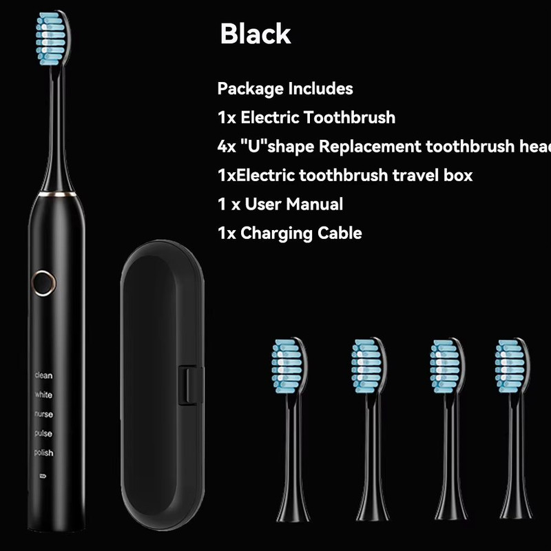 Rechargeable Sonic Electric Toothbrush 5 Modes 3 Intensities 4 Replacement Heads 9