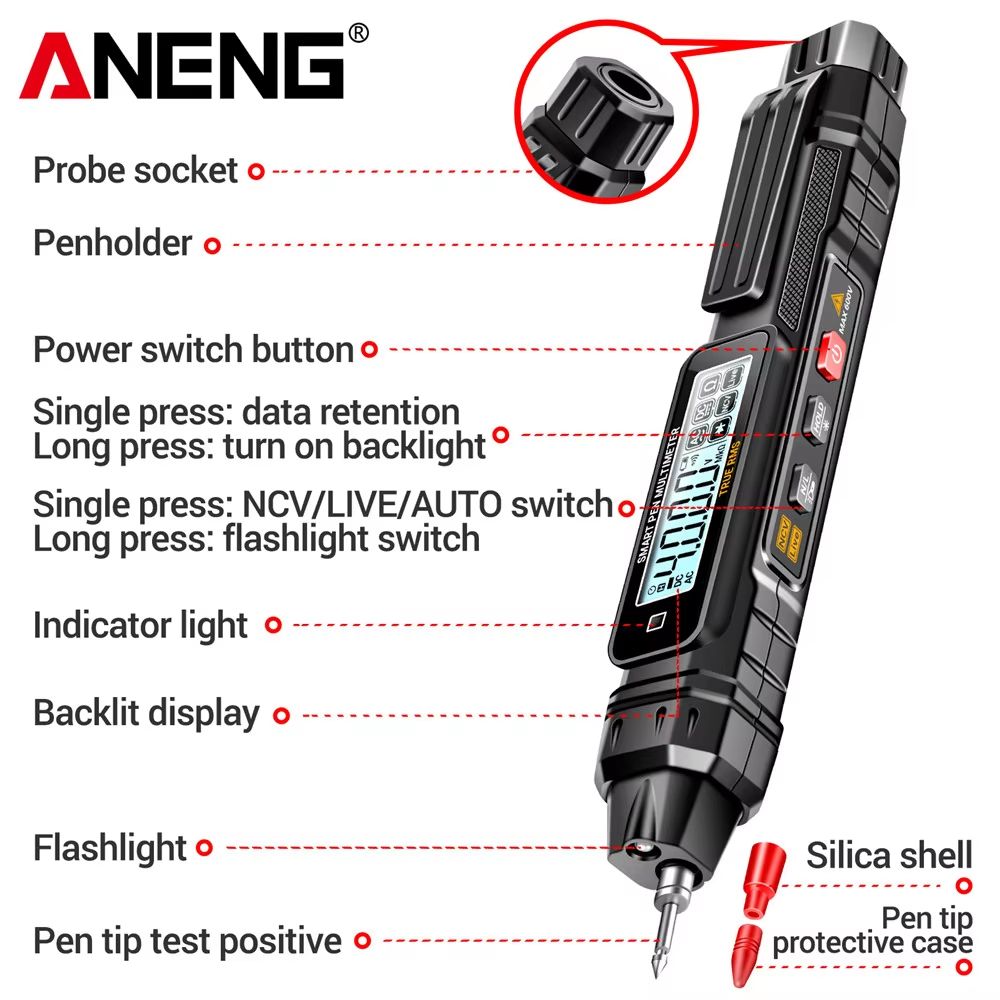 ANENG A3005 PenType Digital Multimeter 4000 Counts Auto ACDC Voltage Resistance Tester 4