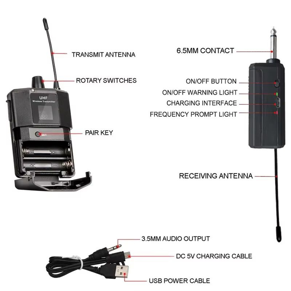 UHF Wireless Headset Microphone With Bodypack Transmitter Receiver LED Display For Teaching Prese 2
