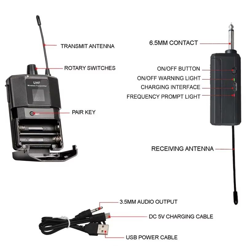 UHF Wireless Headset Microphone With Bodypack Transmitter Receiver LED Display For Teaching Prese 2