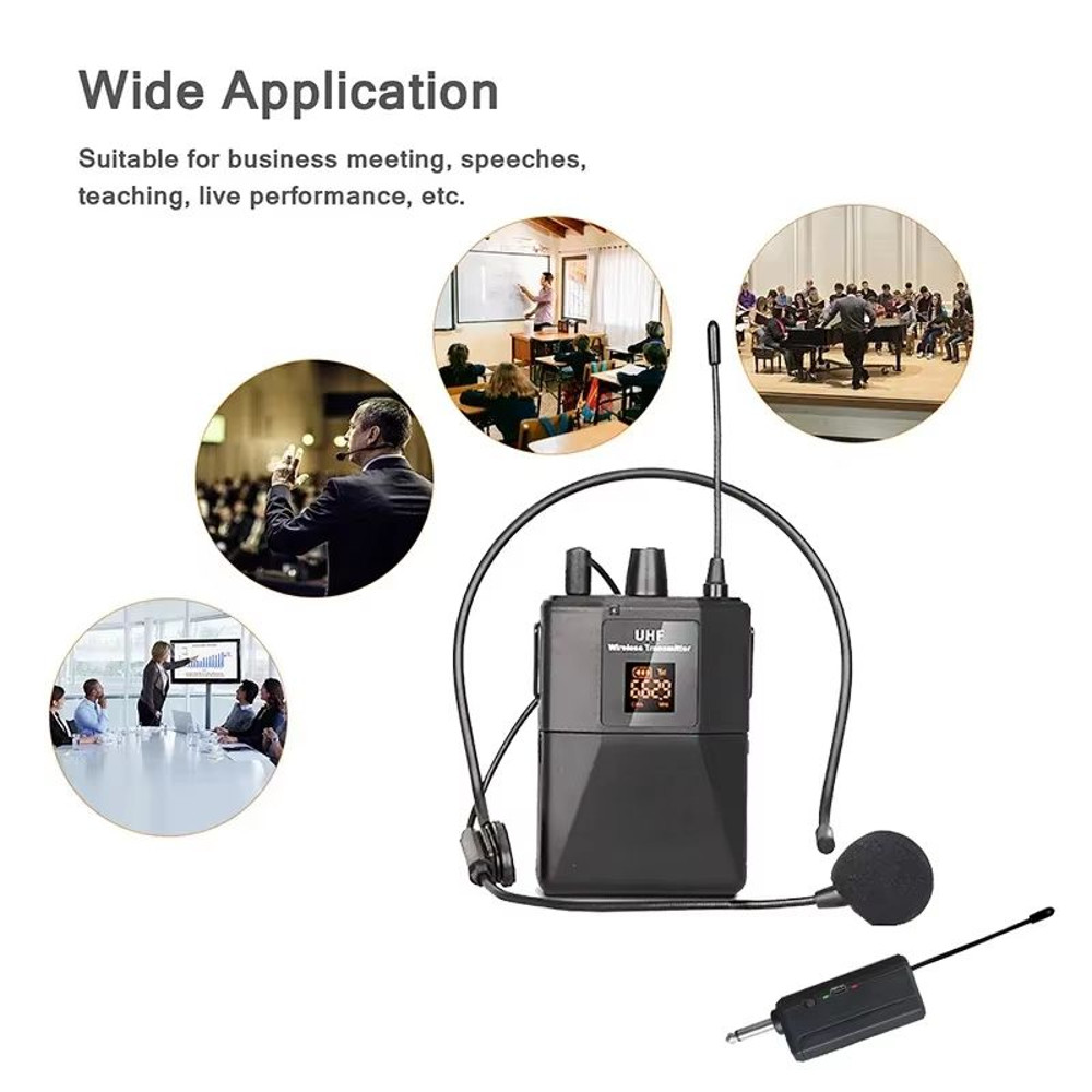 UHF Wireless Headset Microphone With Bodypack Transmitter Receiver LED Display For Teaching Prese 5