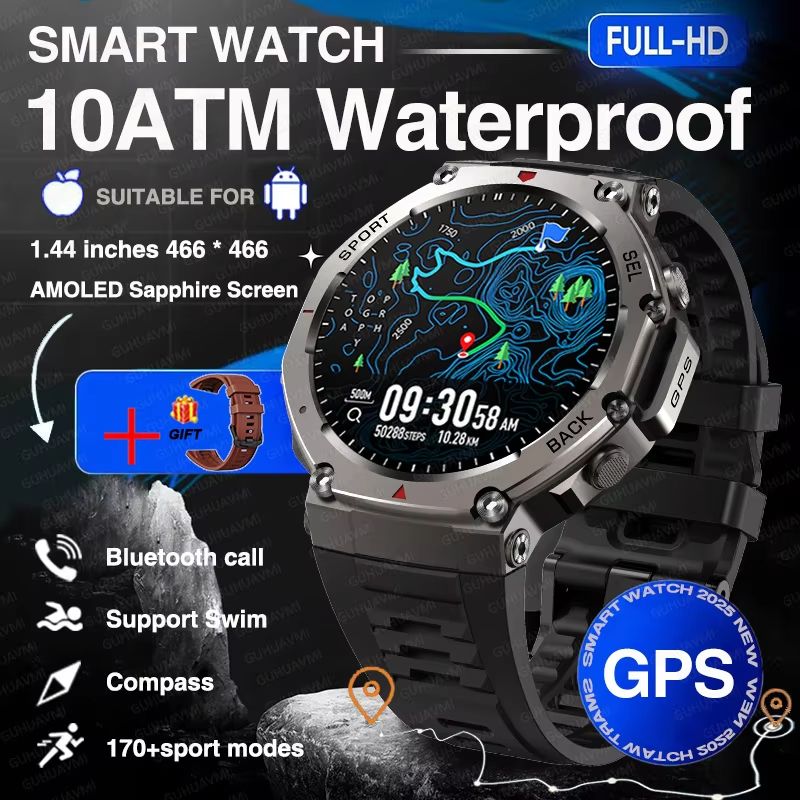 2025 Military Smartwatch With Bluetooth Calling  Builtin GPS Compass Altimeter  10ATM Waterproof Sp 8