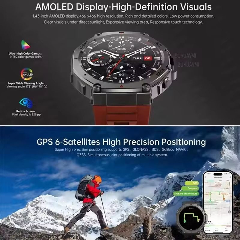 TRex 3 Ultra GPS Smartwatch 5ATM Waterproof Military Sports Watch With DualBand GNSS Compass 2025 2