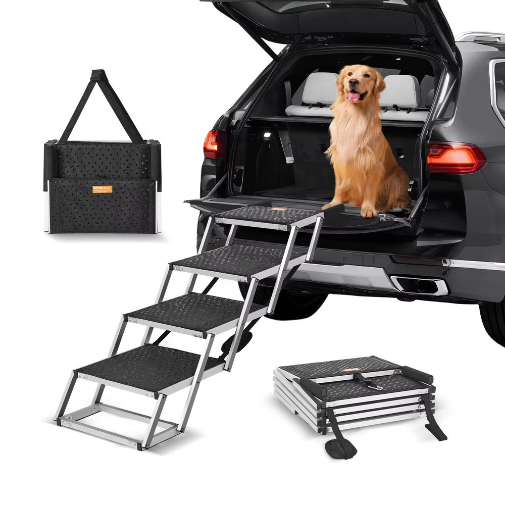 SucceBuy Folding Dog Car Steps  Lightweight Aluminum Pet Stairs For Cars SUVs And Trucks Up To 150  0