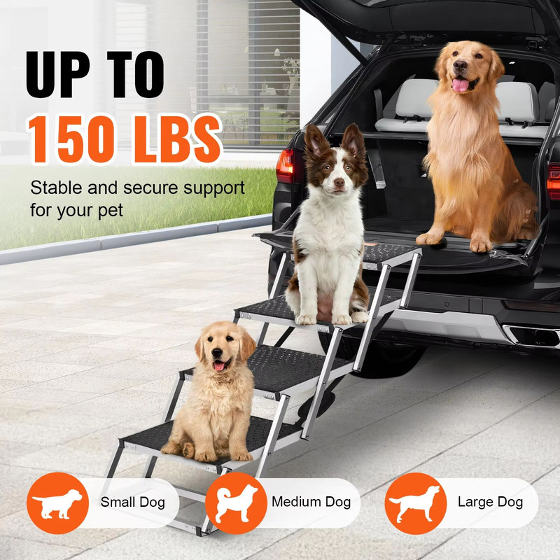 SucceBuy Folding Dog Car Steps  Lightweight Aluminum Pet Stairs For Cars SUVs And Trucks Up To 150  1