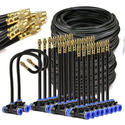 garden misting and watering system kit with adjustable nozzles and self-priming pump – outdoor cooling and irrigation so