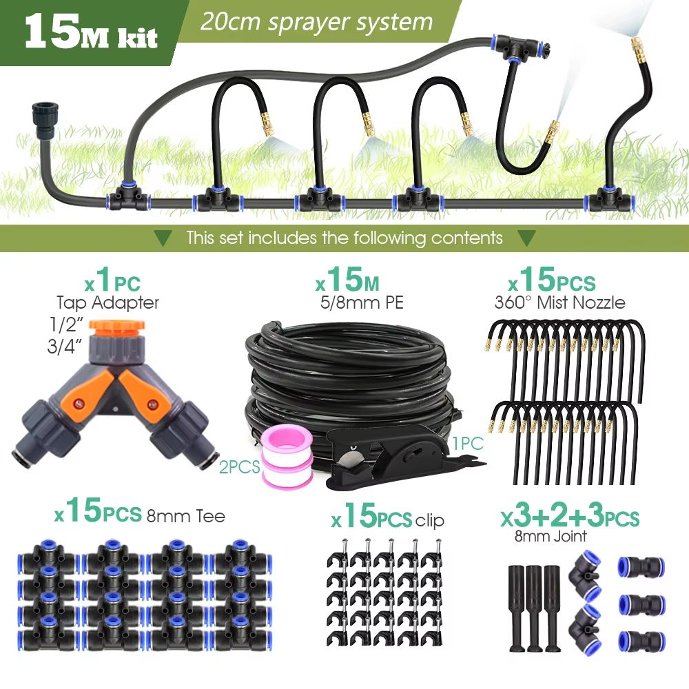 Garden Misting And Watering System Kit With Adjustable Nozzles And SelfPriming Pump Outdoor Coolin 10