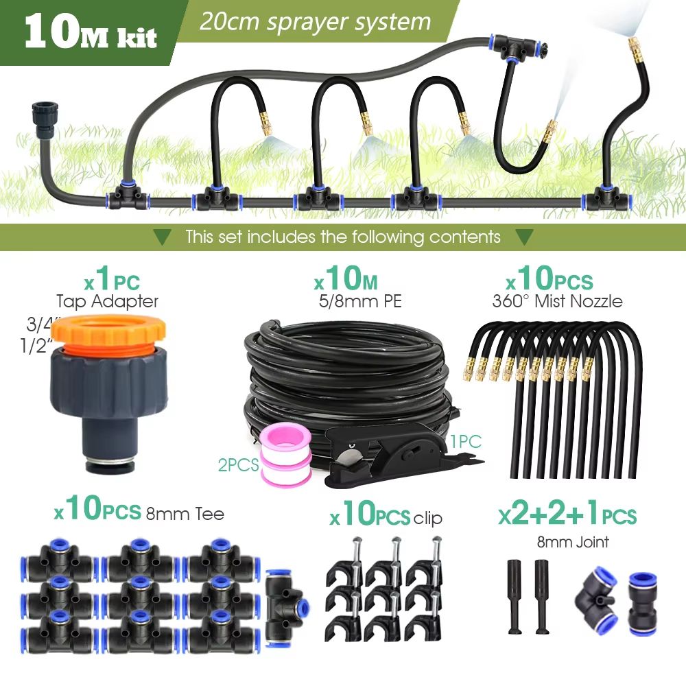 Garden Misting And Watering System Kit With Adjustable Nozzles And SelfPriming Pump Outdoor Coolin 11