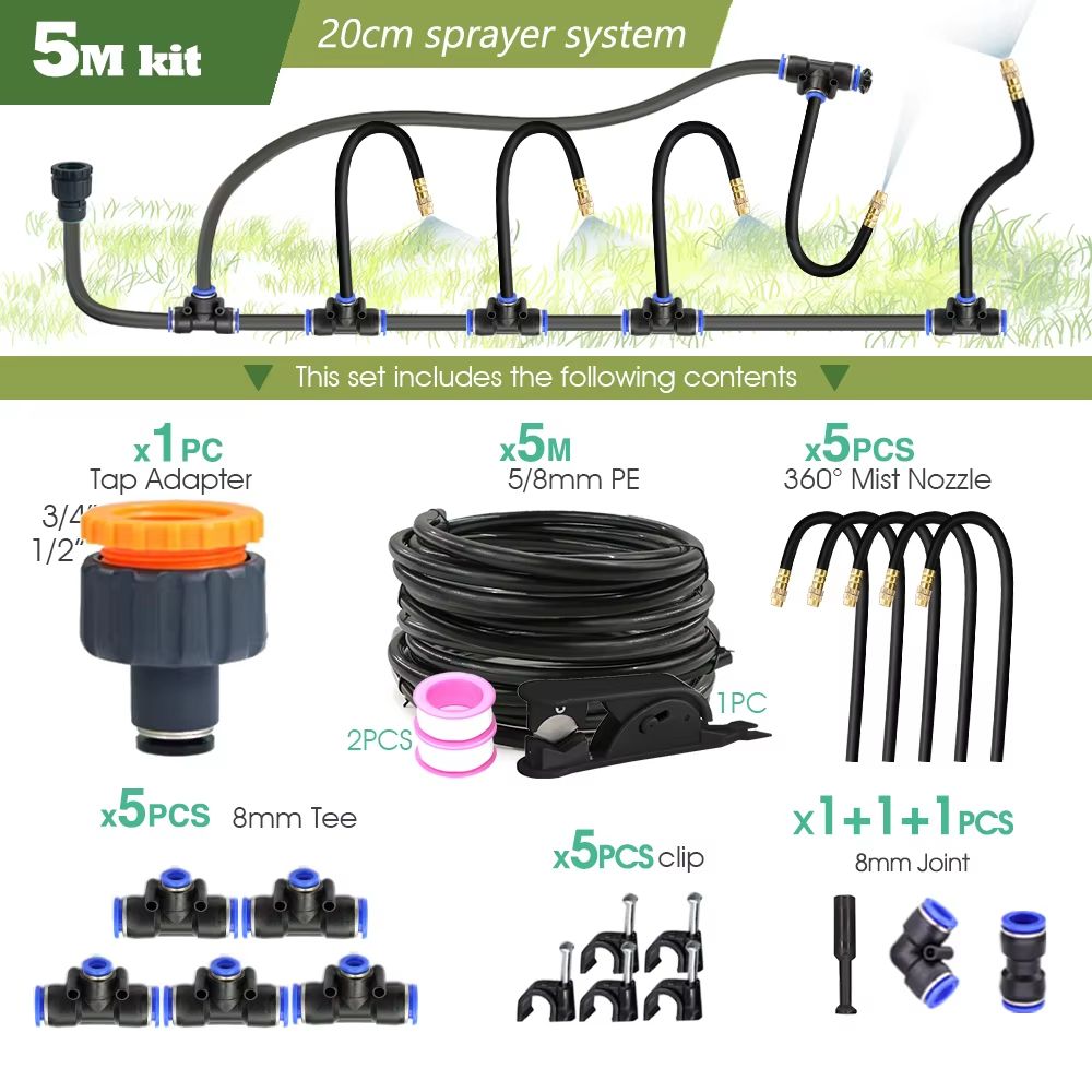 Garden Misting And Watering System Kit With Adjustable Nozzles And SelfPriming Pump Outdoor Coolin 6