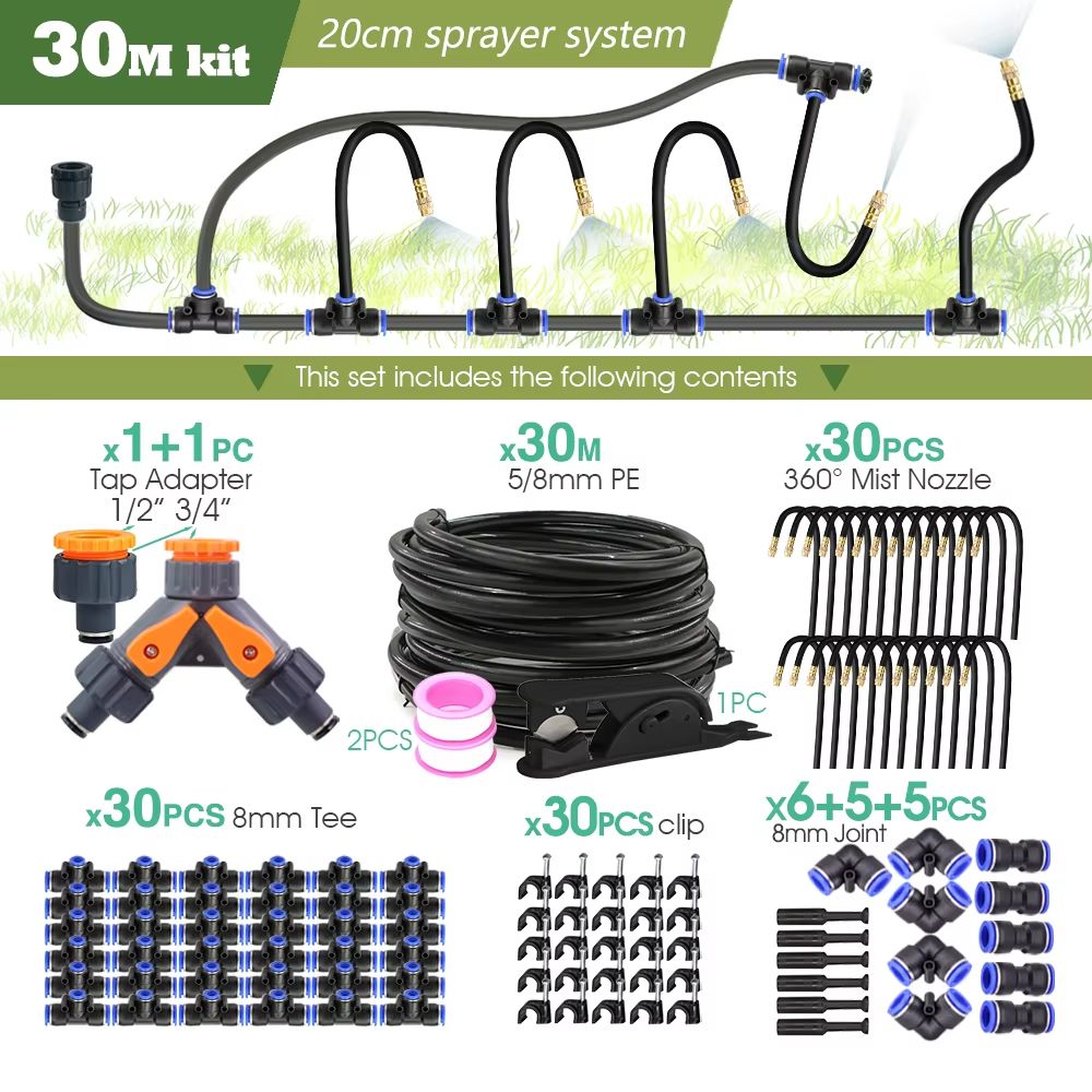 Garden Misting And Watering System Kit With Adjustable Nozzles And SelfPriming Pump Outdoor Coolin 7