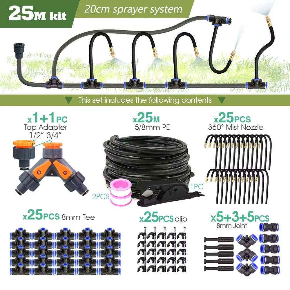 Garden Misting And Watering System Kit With Adjustable Nozzles And SelfPriming Pump Outdoor Coolin 8