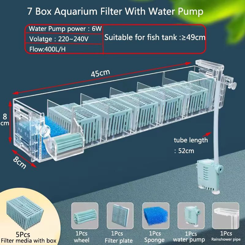 Aquarium Waterfall Filter Box  WallMounted Silent Circulating Purifier With Builtin Pump For Fish T 10