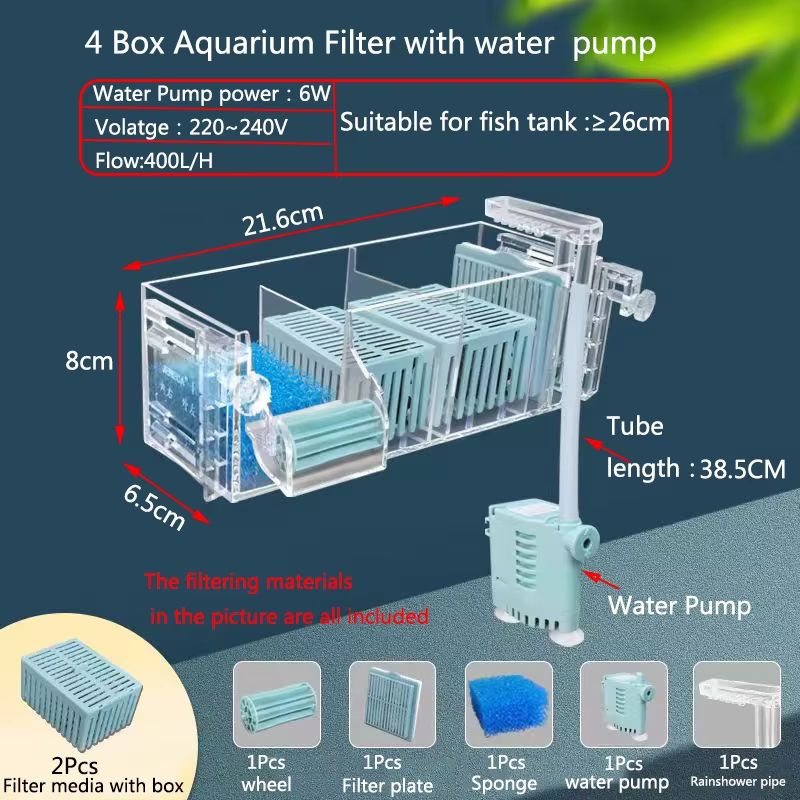 Aquarium Waterfall Filter Box  WallMounted Silent Circulating Purifier With Builtin Pump For Fish T 7