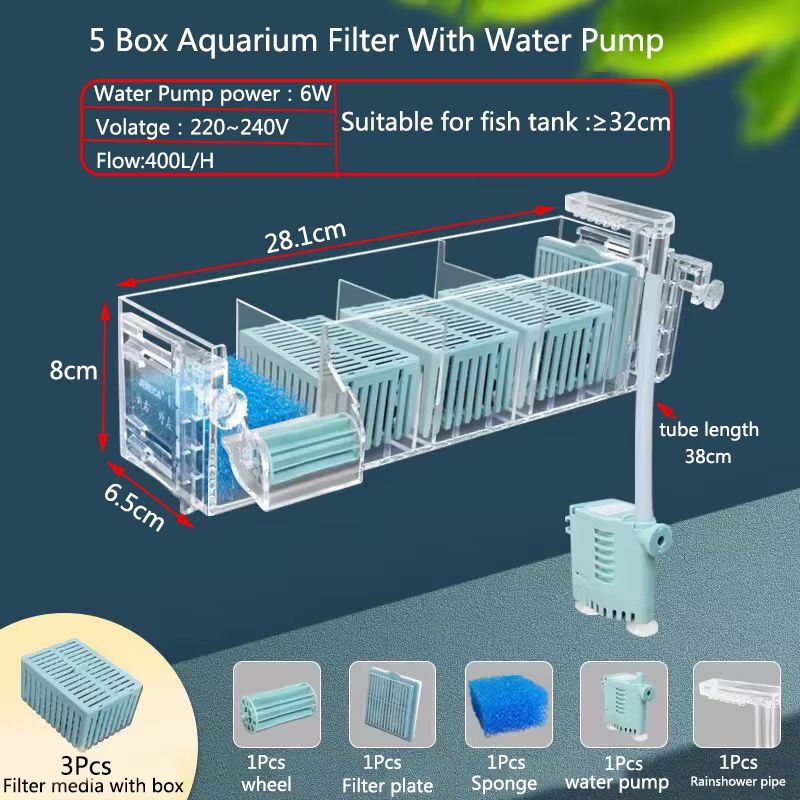 Aquarium Waterfall Filter Box  WallMounted Silent Circulating Purifier With Builtin Pump For Fish T 8