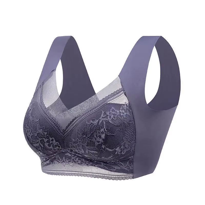 Plus Size Seamless Push Up Bralette Ice Silk Wireless Lace Bra For Women L6XL 8