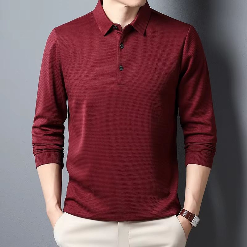 Mens Business Casual Polo Shirt Comfortable Long Sleeve Summer Top 5