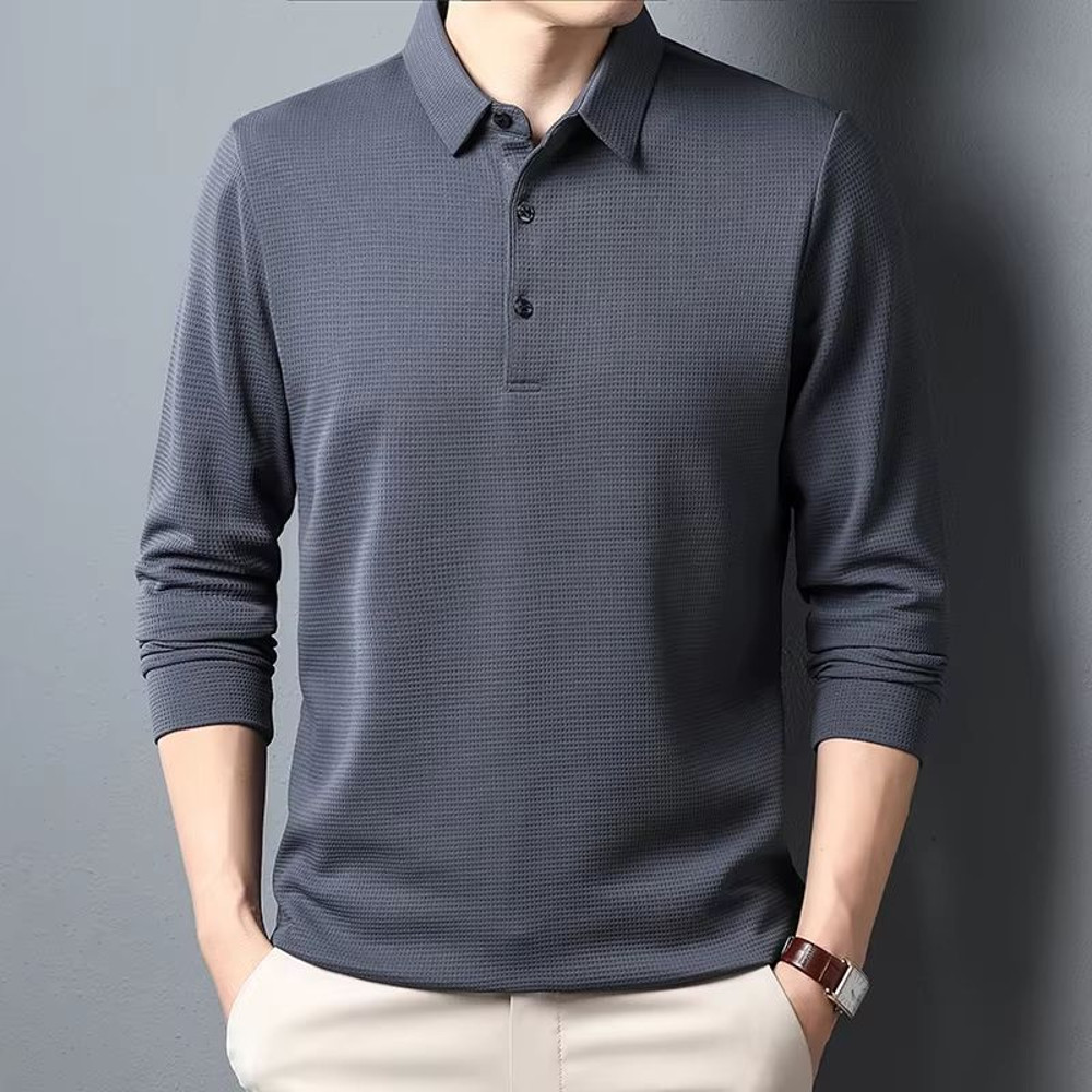Mens Business Casual Polo Shirt Comfortable Long Sleeve Summer Top 9