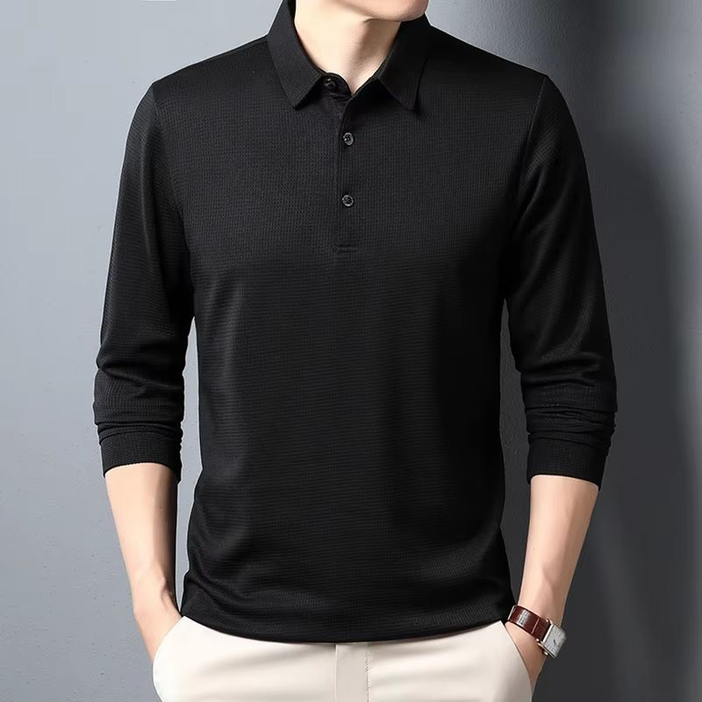 Mens Business Casual Polo Shirt Comfortable Long Sleeve Summer Top 6