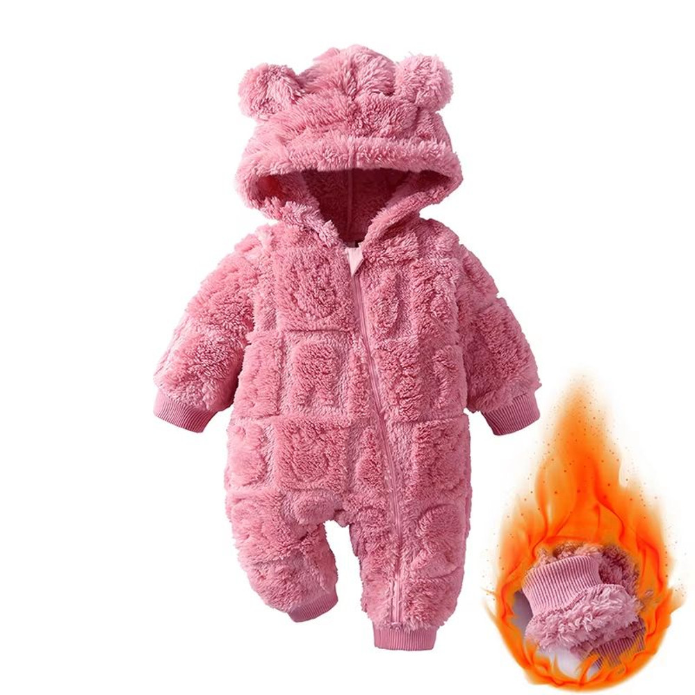 Winter Baby Bear Hooded Romper Warm Fleece Infant Jumpsuit For Newborn Boys And Girls 4