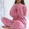 Soft Coral Velvet Womens Pajama Set Warm Jacquard Loungewear For Cozy Winter Nights 9