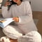 Soft Coral Velvet Womens Pajama Set Warm Jacquard Loungewear For Cozy Winter Nights 1