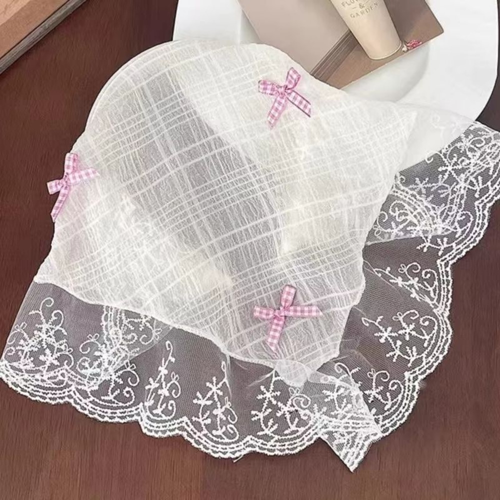 Korean Lace Bow Triangular Scarf Elegant Retro Headscarf Y2K Bandana For Women 8
