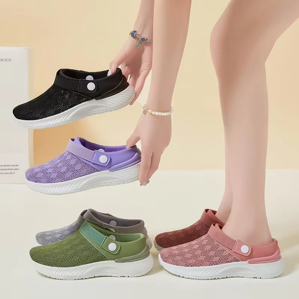 2025 Summer Womens Mesh SlipOn Slippers Casual Breathable HalfSupport Shoes 1