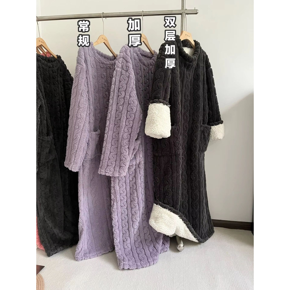 CozyLuxe Plus Size Flannel Pajamas Thickened Winter Coral Velvet Nightwear 4