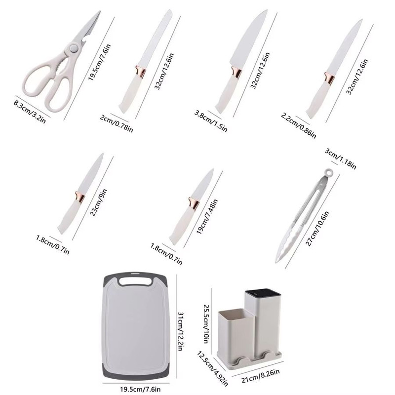 19Piece Food Grade Silicone Kitchenware Set Cooking Utensils Cutting Board Knives Combo 2