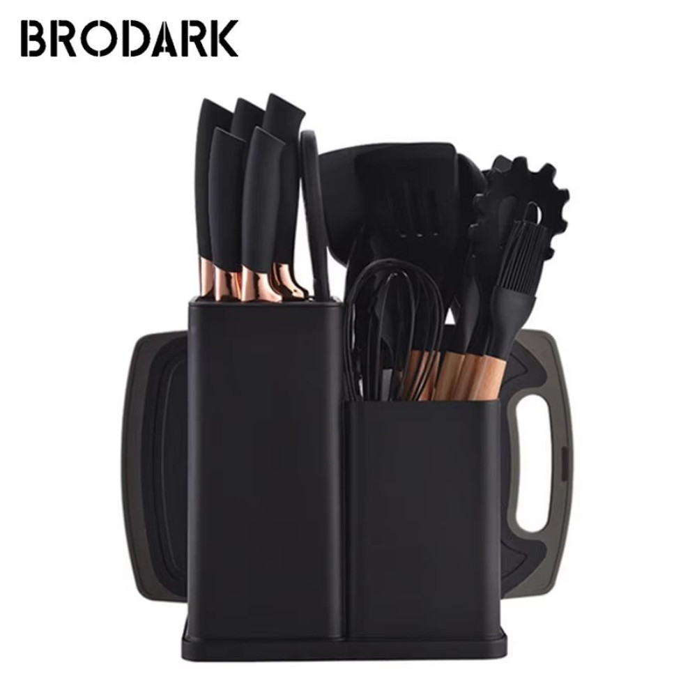 19Piece Food Grade Silicone Kitchenware Set Cooking Utensils Cutting Board Knives Combo 10