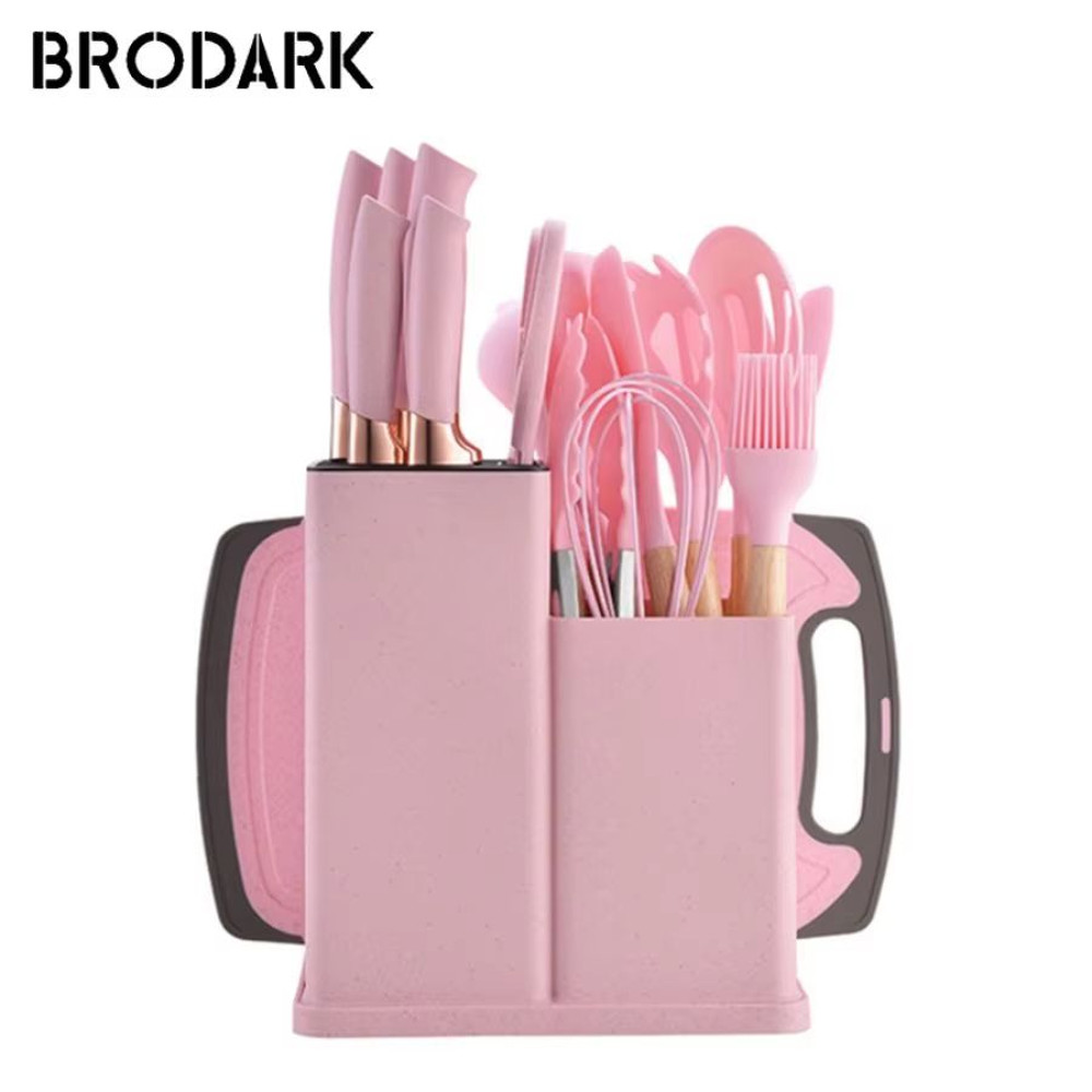 19Piece Food Grade Silicone Kitchenware Set Cooking Utensils Cutting Board Knives Combo 7