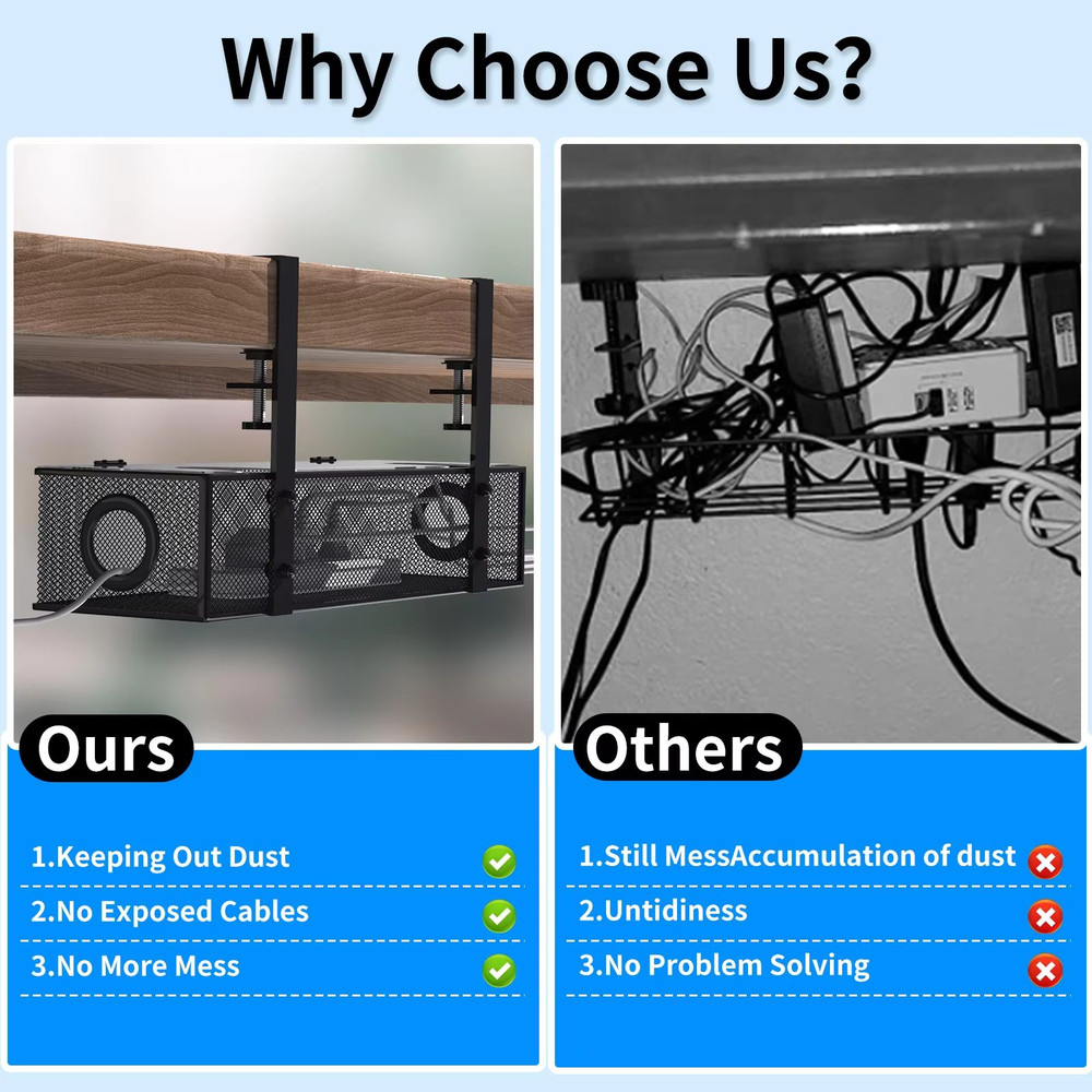 Under Desk Cable Management Tray Clamp Mount Wire Organizer Box For Home Office 1