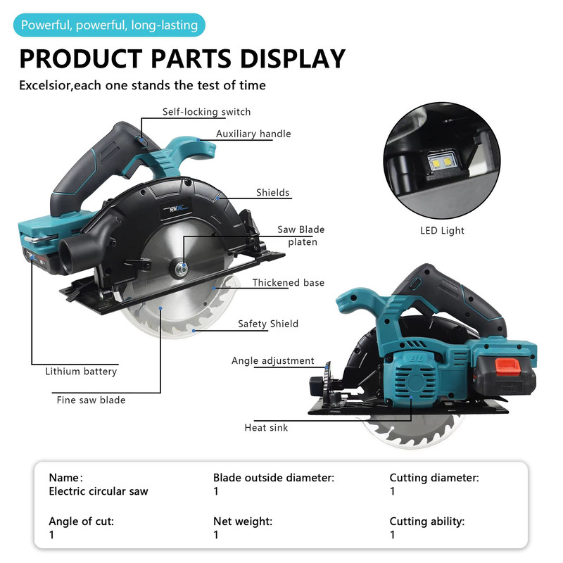 165mm Electric Circular Saw With Brushless Motor MultiAngle Cutting Compatible With Makita 18V Batt 5