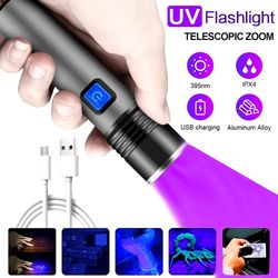 usb rechargeable 365nm uv flashlight – portable aluminum ultraviolet light torch and black light pet stain detector