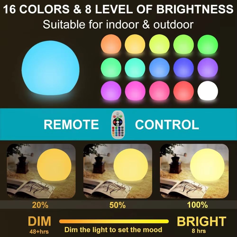 Rechargeable LED Glowing Ball Light Color Changing RGB Night Light With Remote For Garden Party An 2