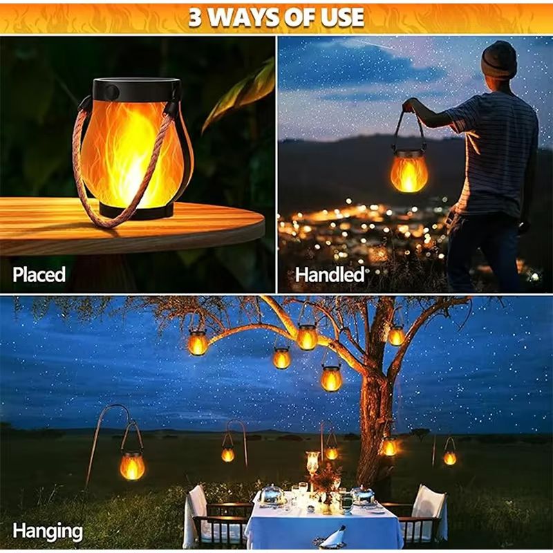 Dancing Flame Solar Lantern Outdoor Flickering Torch Light For Garden Patio Pathway 4