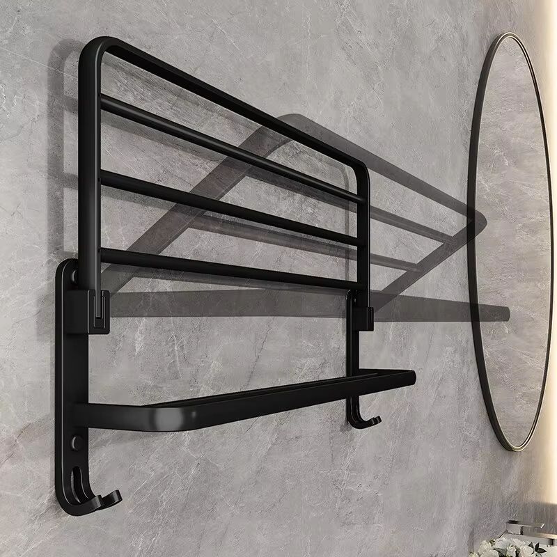 Matte Black Folding Towel Rack 50CM Wall Mount Aluminum Holder With Hook 3