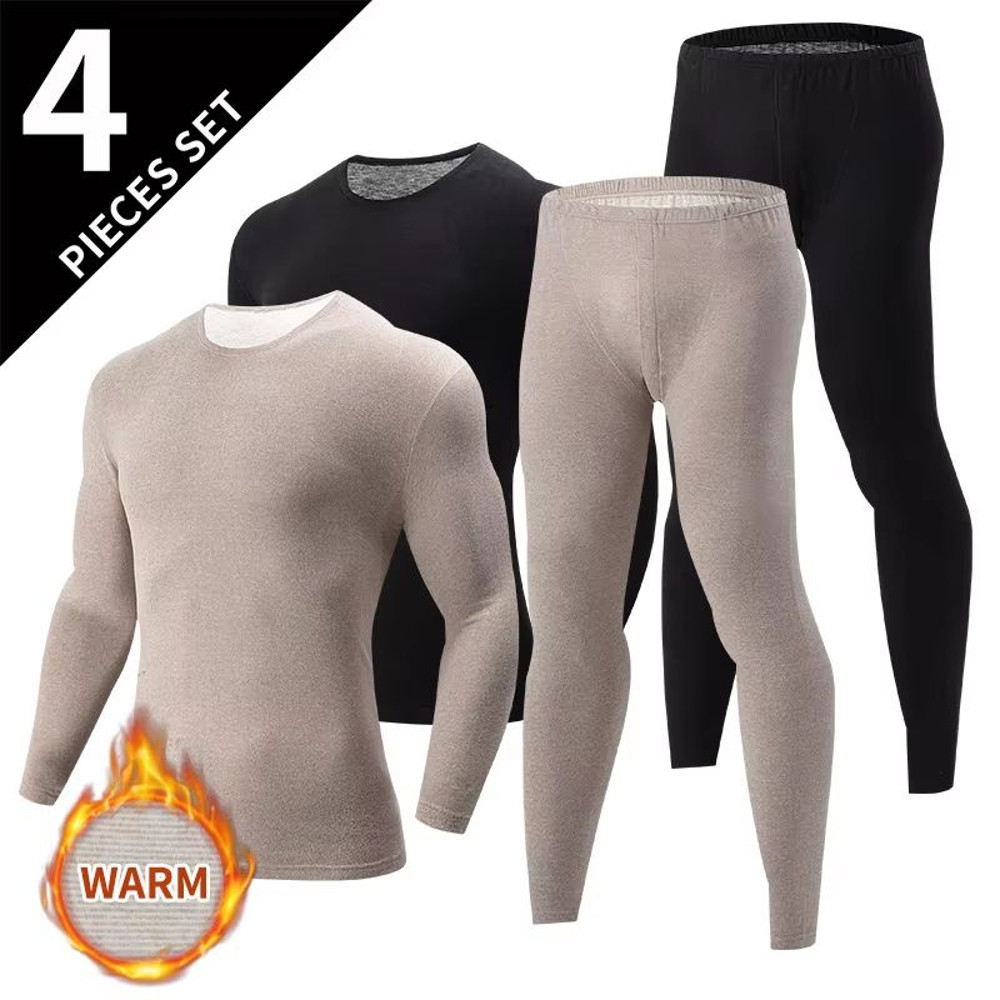 Mens Solid Color Thermal Underwear Set Warm Breathable Base Layer For Autumn And Winter Comfort 12