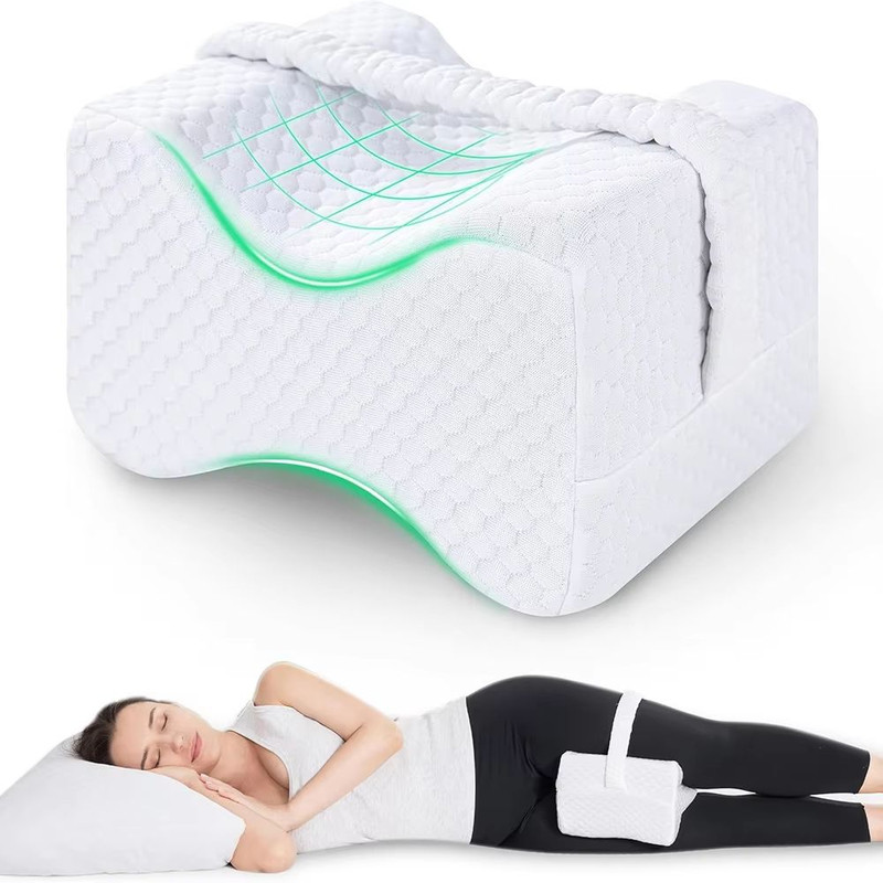Memory Foam Knee Pillow For Side Sleepers Soft Leg Support With Adjustable Straps 0