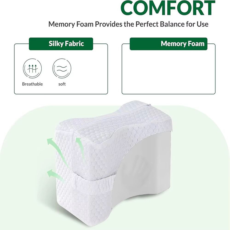 Memory Foam Knee Pillow For Side Sleepers Soft Leg Support With Adjustable Straps 1