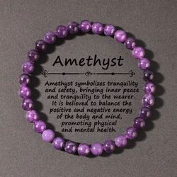 natural amethyst bead bracelet – genuine healing stone stretch jewelry for men & women (6/8/10mm)