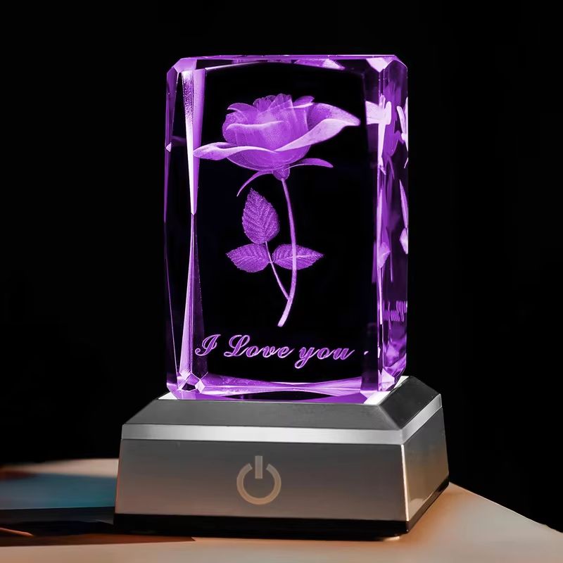 Romantic 3D Rose Crystal Night Light Colorful LED Lamp For Birthday Anniversary Or Valentines Day 1