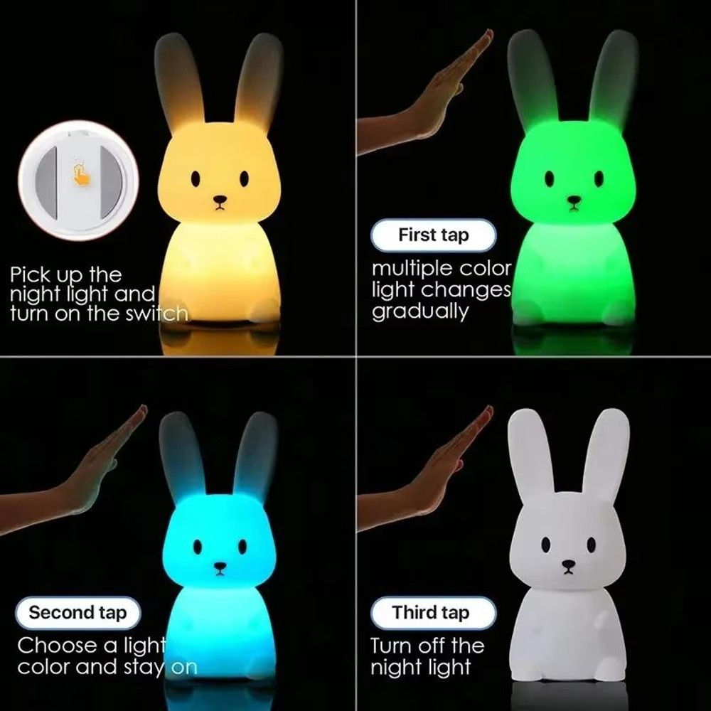 LED Silicone Rabbit Night Light Touch Sensor Cute Animal Lamp For Kids Baby Bedroom 5