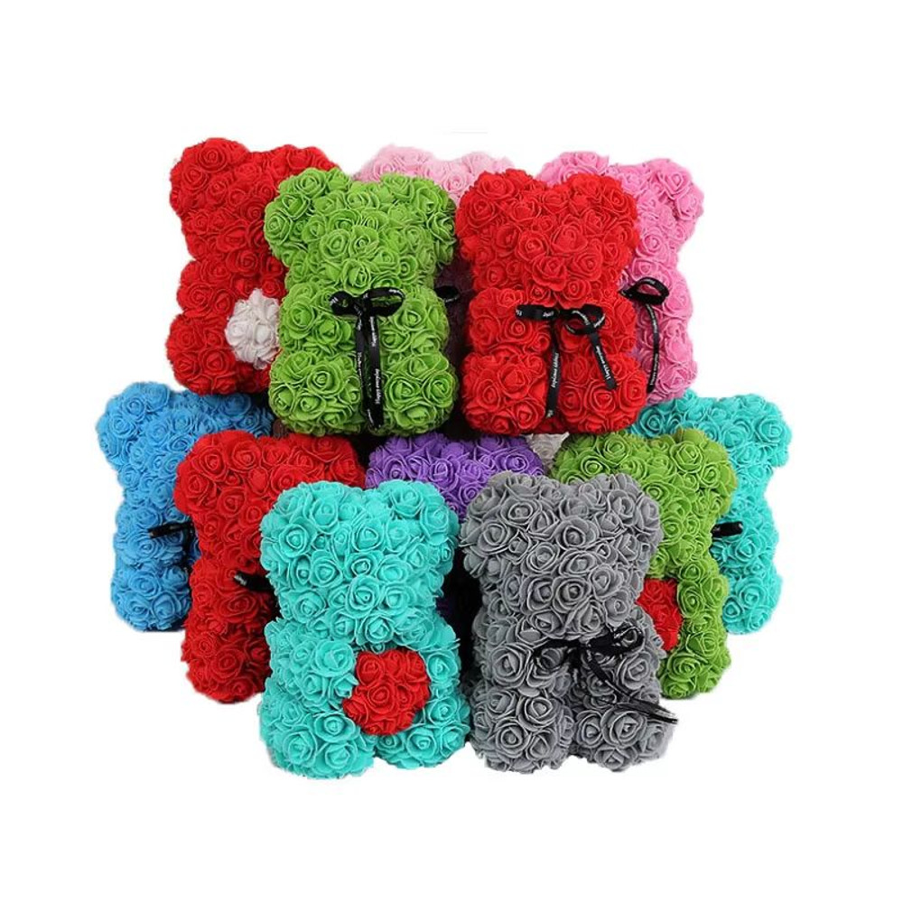 25cm Rose Bear Artificial Flower Gift For Girlfriend Anniversary Valentines Day 1