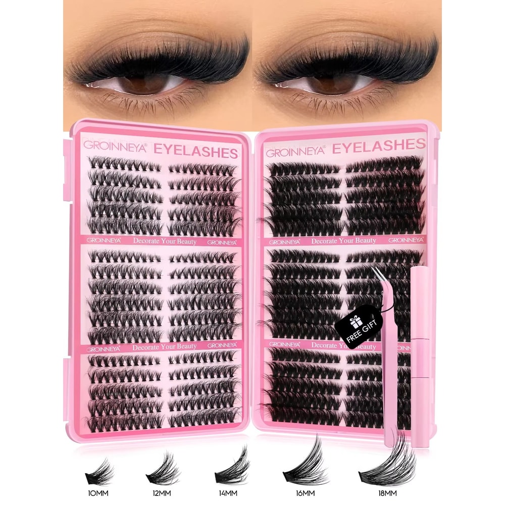 GROINNEYA DIY Eyelash Extension Kit 640Piece Lash Clusters With Bond Seal For SalonQuality Cat Ey 0