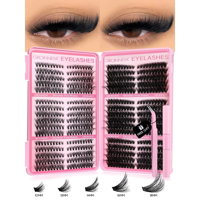 GROINNEYA DIY Eyelash Extension Kit 640Piece Lash Clusters With Bond Seal For SalonQuality Cat Ey 0