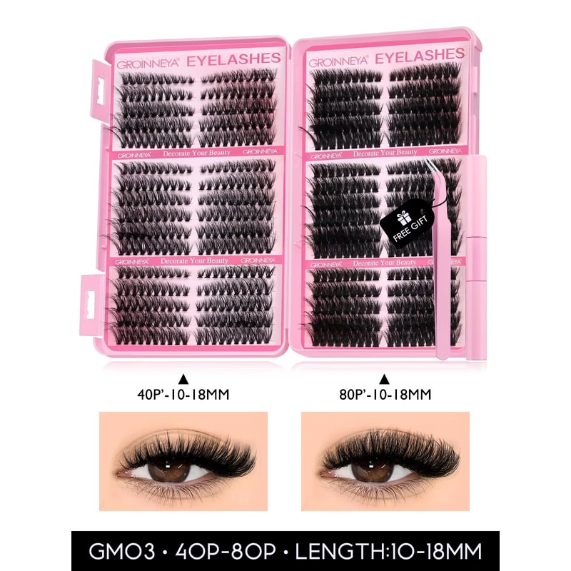 GROINNEYA DIY Eyelash Extension Kit 640Piece Lash Clusters With Bond Seal For SalonQuality Cat Ey 9